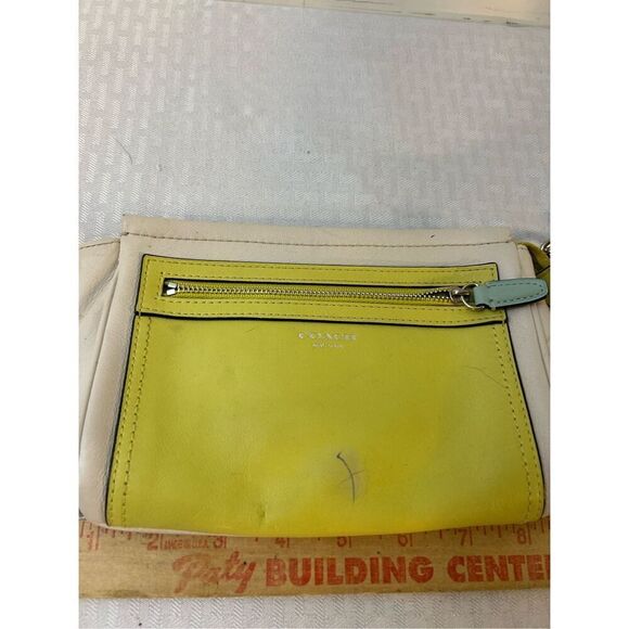 Coach wristlet 9"x6" color block beige yellow blue (pen mark) - Picture 2 of 8